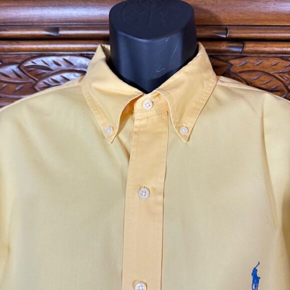 Ralph Lauren Polo Yellow Blue Pony Classic Fit 100% Cotton Button Down Shirt - Picture 3 of 9